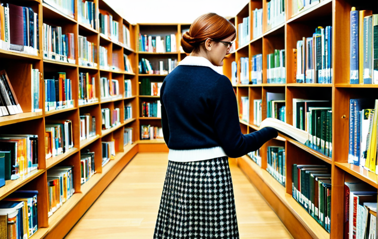 학습에 대한 흥미 유발하기 위한 방법 - **
A female librarian, fully clothed in a modest tweed skirt and cardigan, assisting a student in a...
