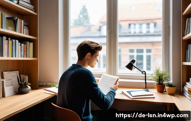 성과 기반 학습의 중요성과 인내력 - A cozy, well-organized study room with a German young adult sitting at a wooden desk, focused on lea...